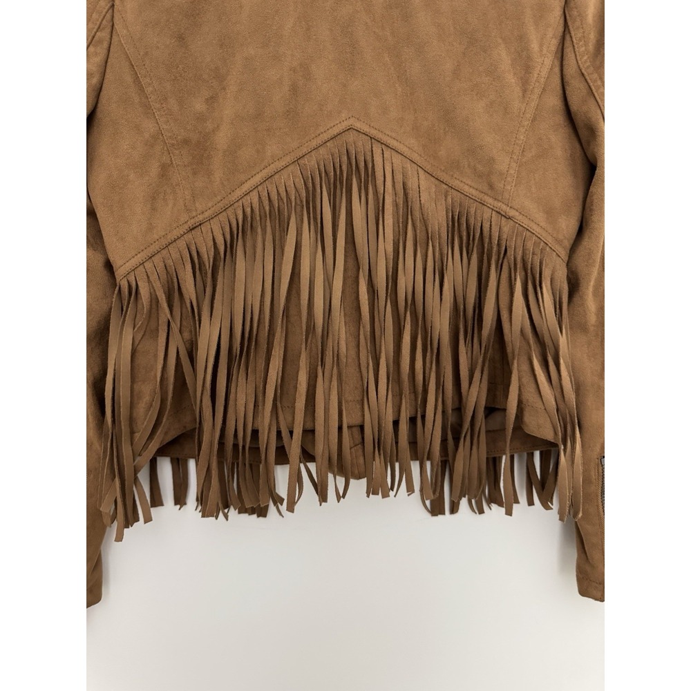 Faux Suede Jacket Women Small Western Fringe Boho Open Front Tan Coastal Cowgirl - Picture 10 of 11